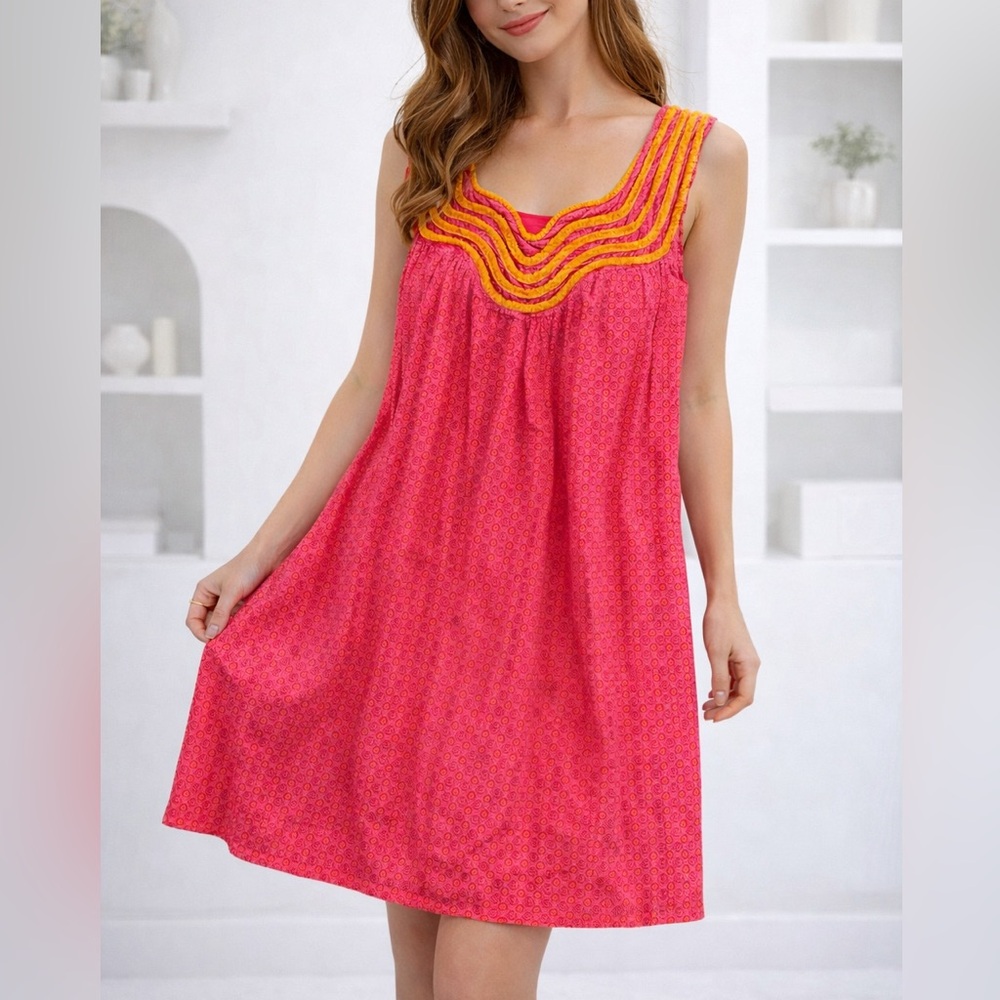 EUC Let Me Be Anthropologie Size Medium Pink Sleeveless Dress with Yellow Accent